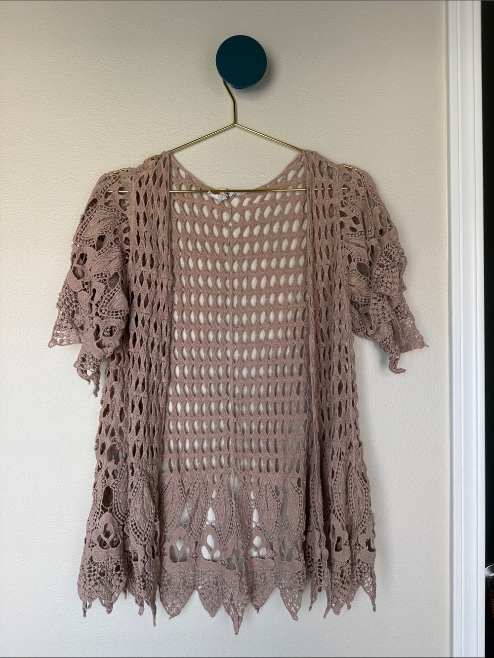 PPLA Open-Knit Crochet Kimono - Mauve